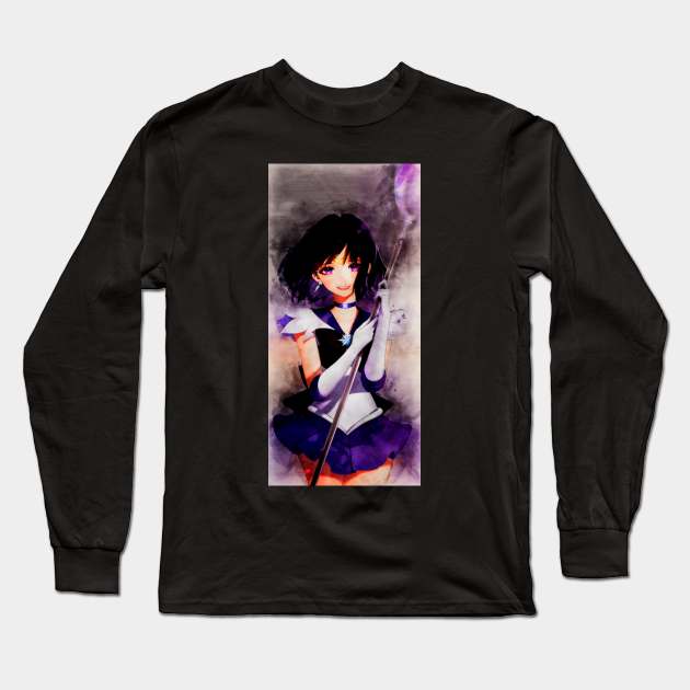 Sailor Saturn Anime Watercolor Long Sleeve T-Shirt by Isamu Studio